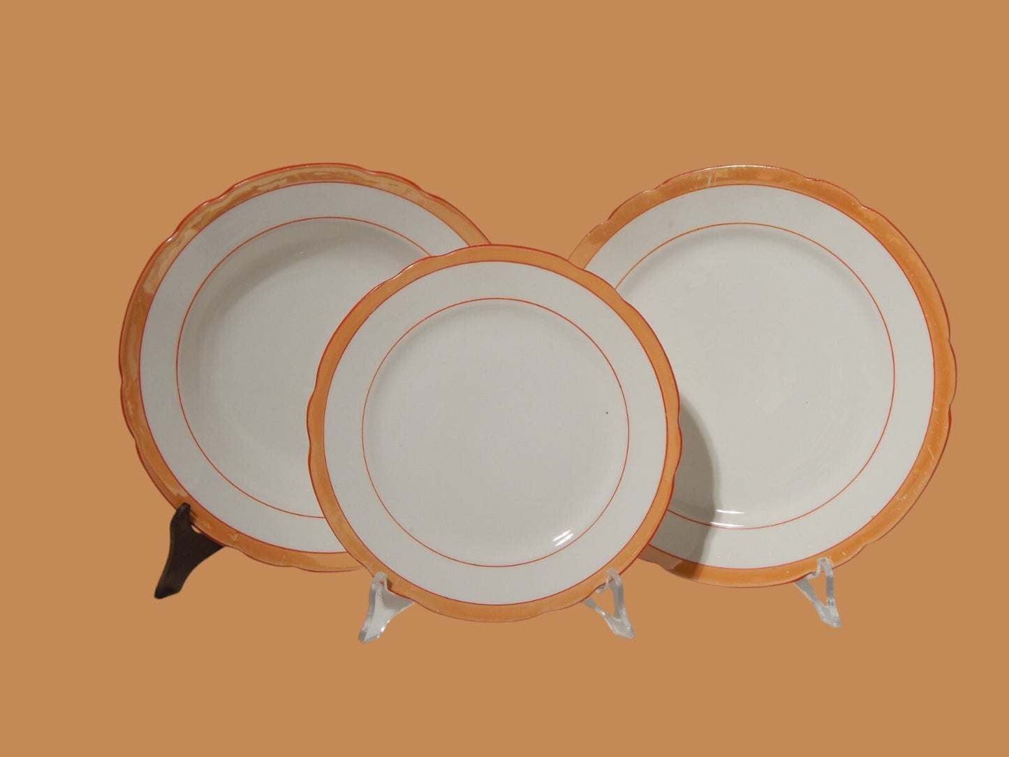 ANTICO ART DECO SERVIZIO TAVOLA 18 PIATTI CERAMICA REVELLI LAVENO FASCIA ARANCIO