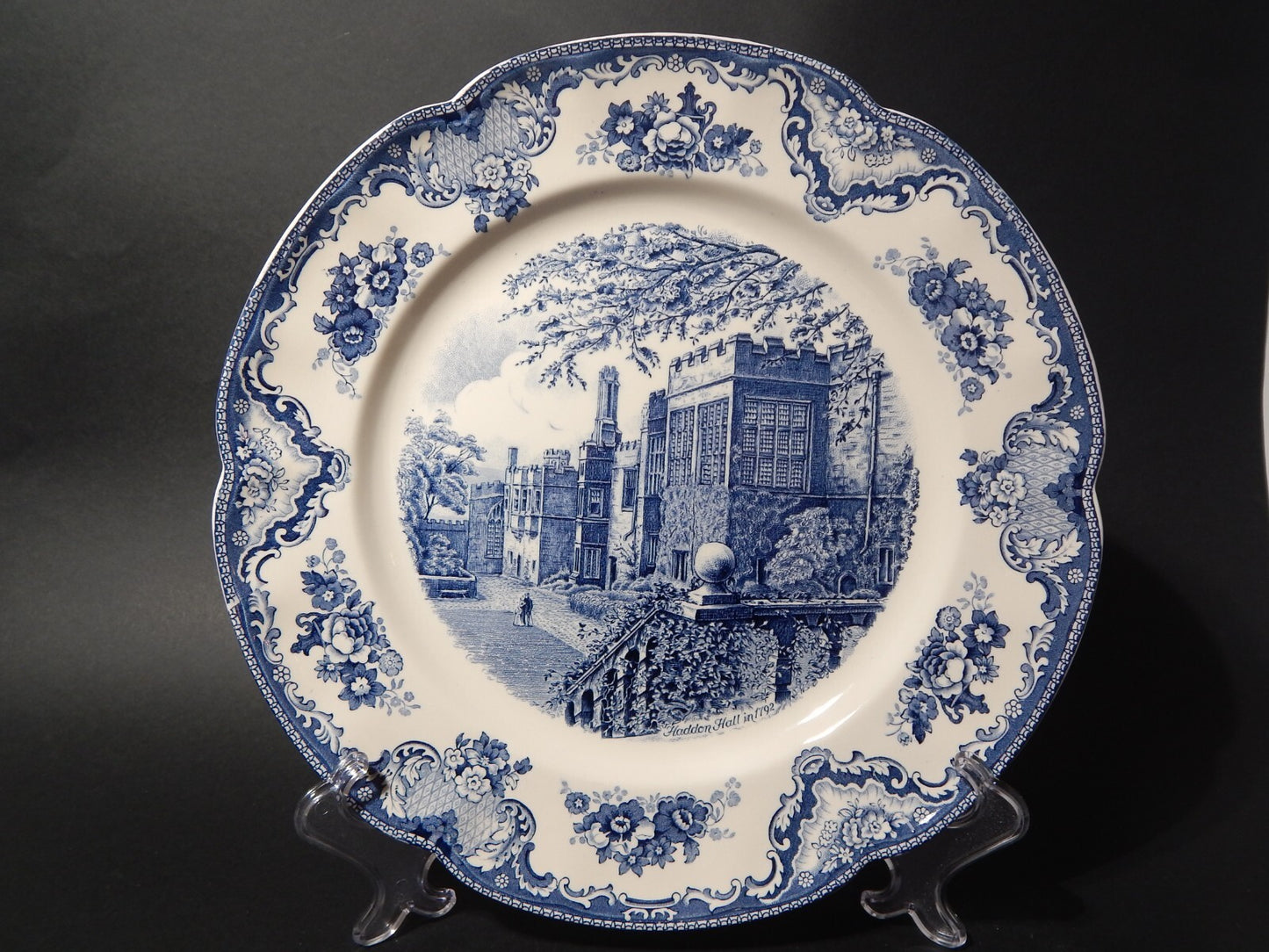 VINTAGE JOHNSON BROS OLD BRITAIN CASTLE BLU VASSOIO ROTONDO SEMI-PORCELLANA