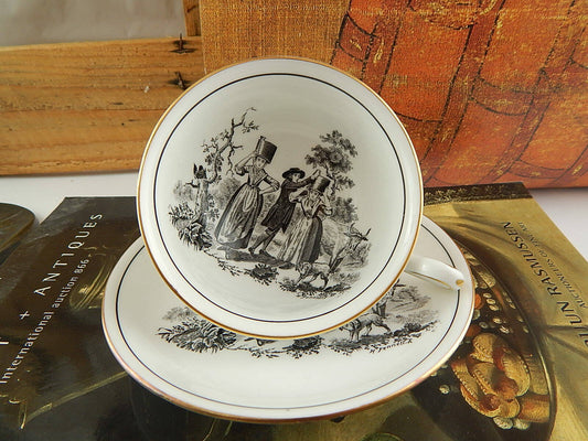 ANTICO RARO SET TAZZA TÈ PORCELLANA INGLESE ROYAL CHELSEA H. FENNELL PASTORALE