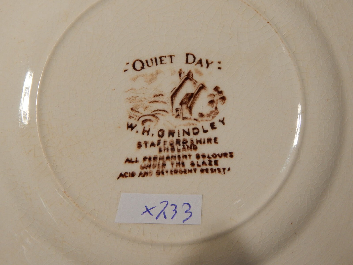 VINTAGE SERVIZIO 6 PIATTI DOLCE CERAMICA W. H. GRINDLEY STAMPA MANO QUIET DAY