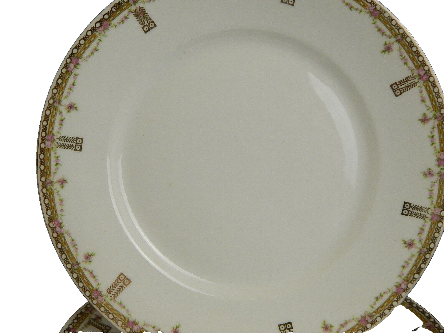 ANTICO SERVIZIO 6 PIATTI PIANI PORCELLANA GINORI LIBERTY GHIRLANDE DI ROSE E ORO