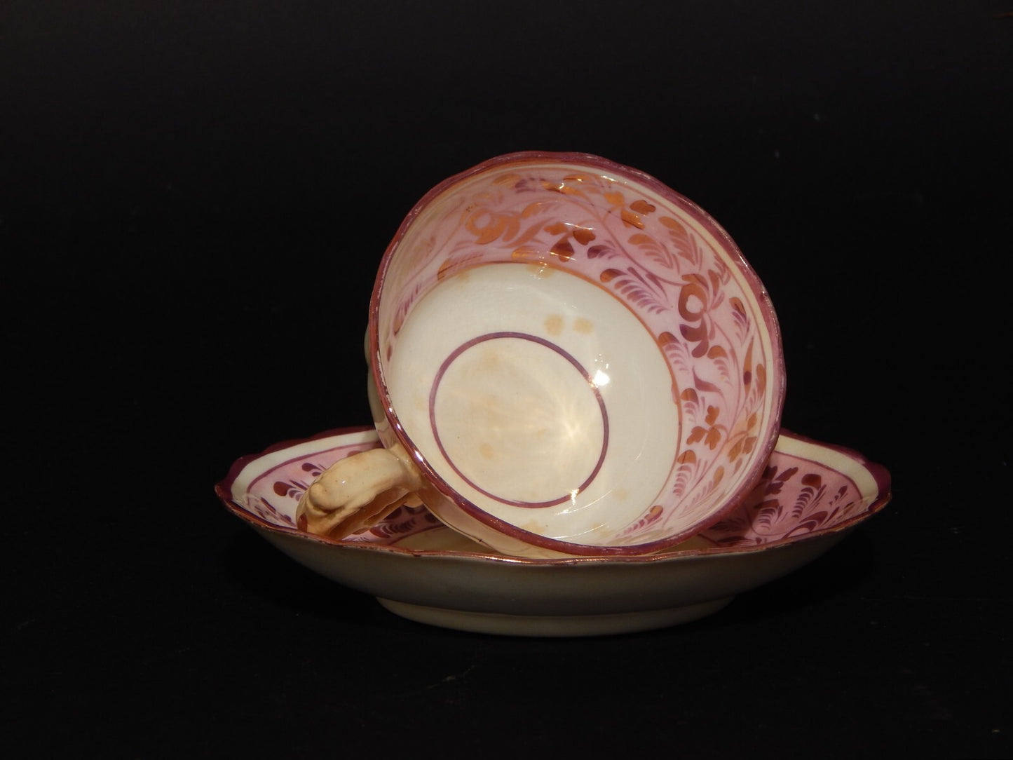 ANTICA GEORGIANA TAZZA TE' PORCELLANA LUSTRO ROSA STAFFORDSHIRE X245