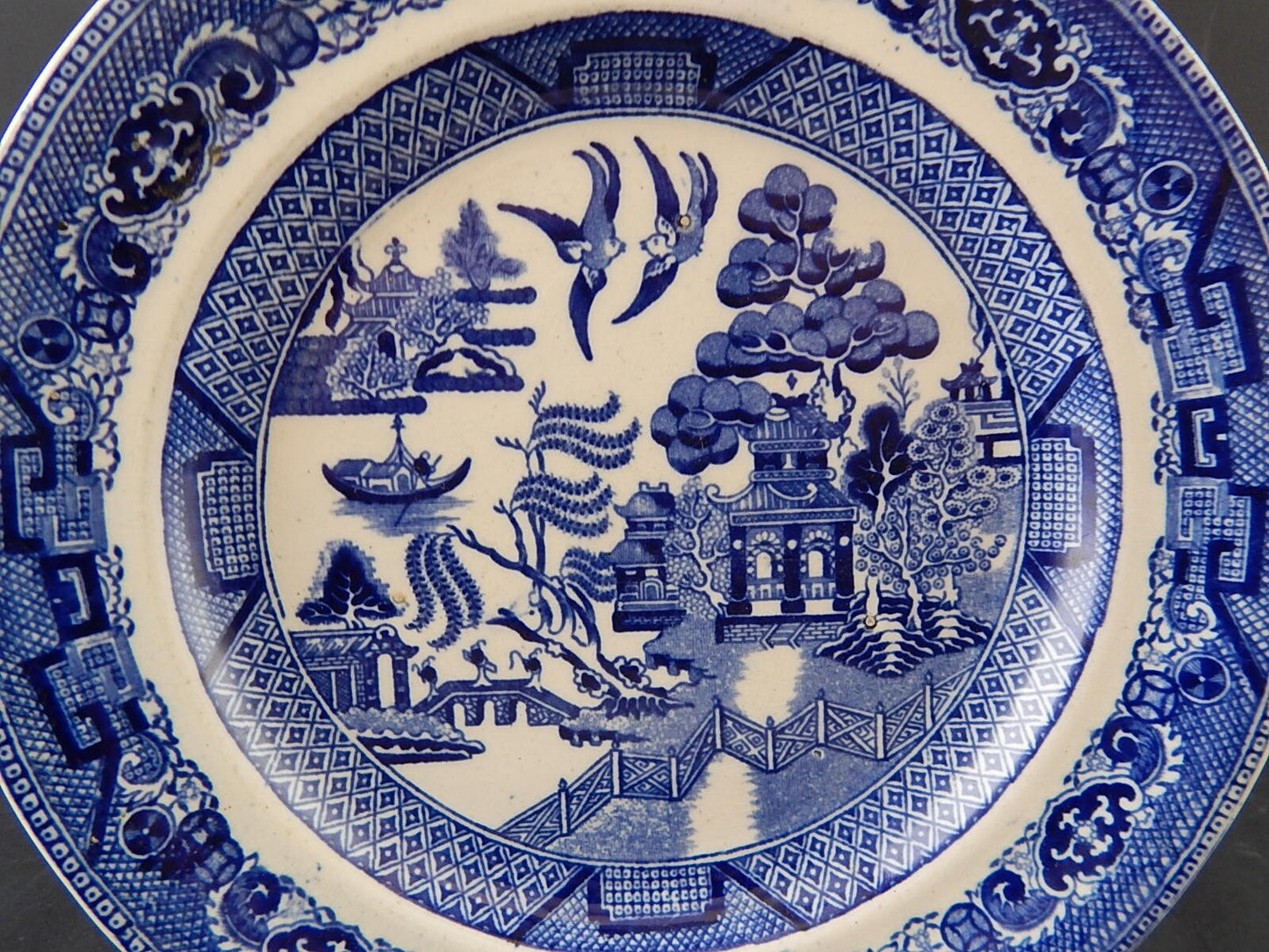 ANTICO PIATTO SEMI PORCELLANA COLLEZIONE WILLOW VITTORIANO INGLESE FINE 800