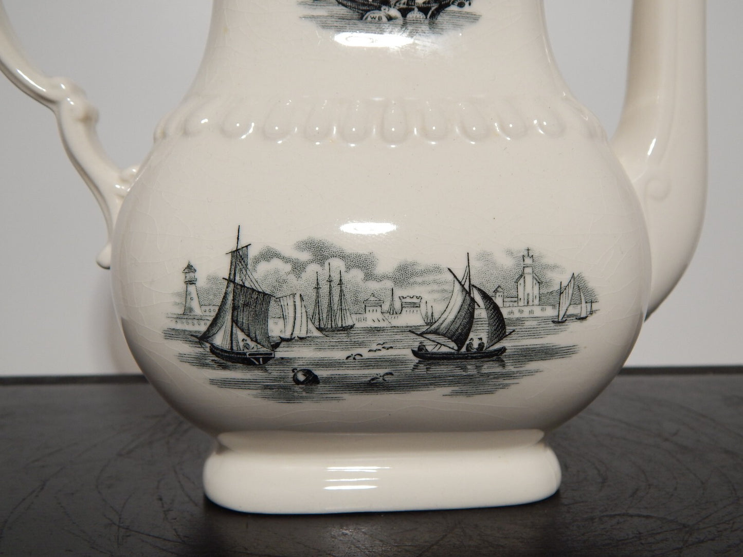 ANTICA RARA CAFFETTIERA INGLESE SEMI PORCELLANA COPELAND SPODE PAESAGGIO MARINO