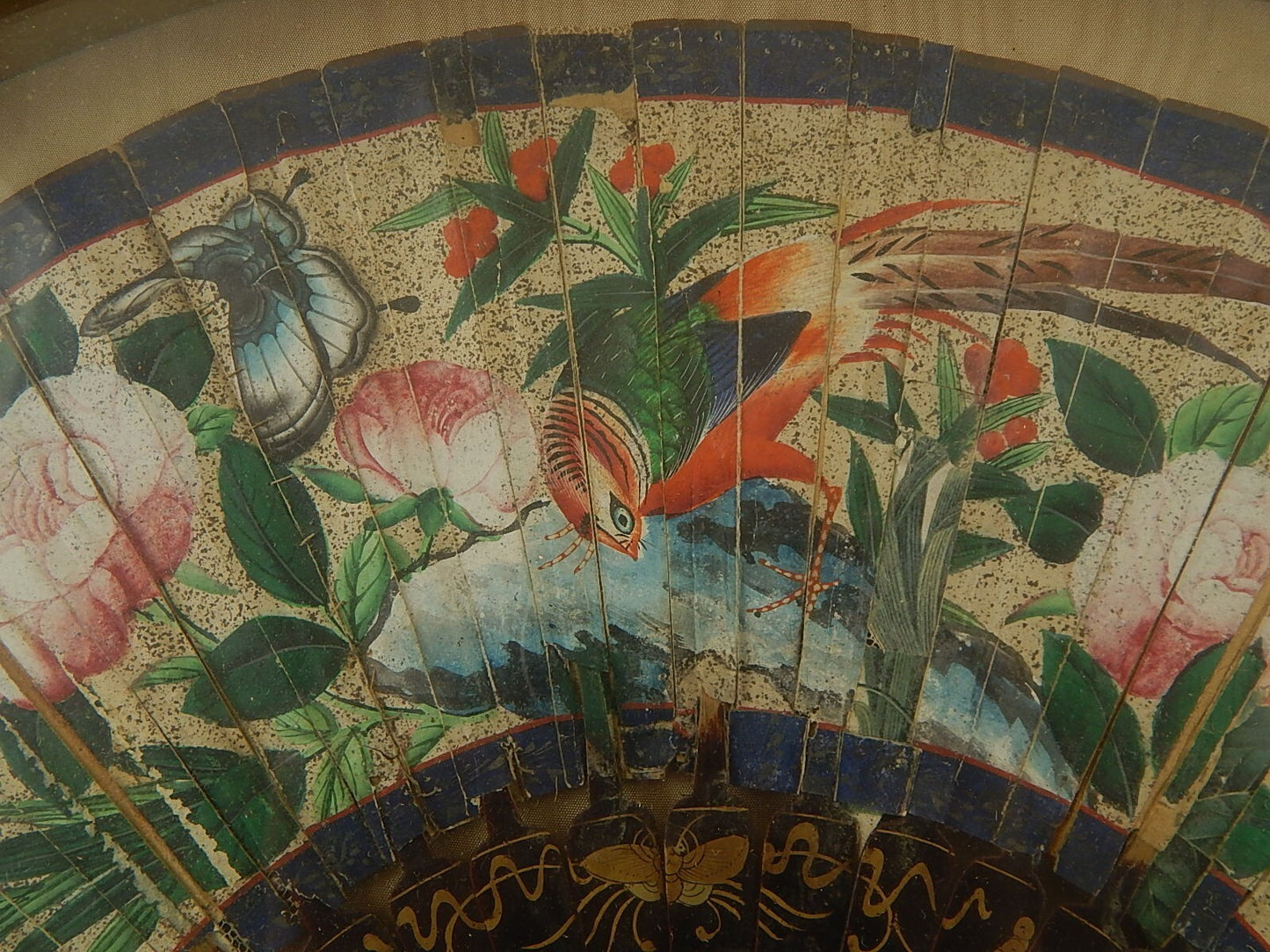 ANTICO PRIMO 800 VENTAGLIO ORIENTALE IN CARTA E STECCHE LEGNO DIPINTE IN ORO