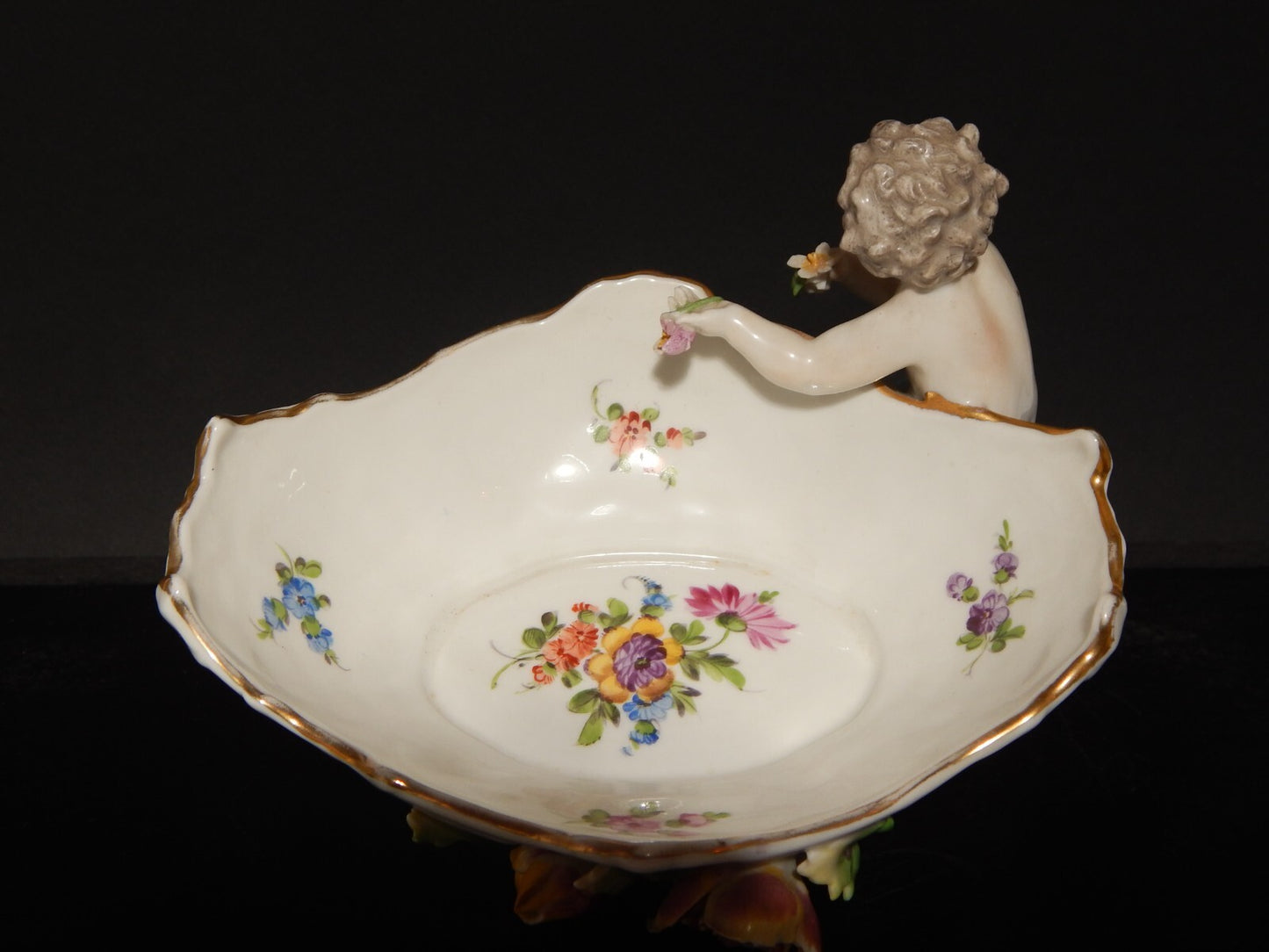 ANTICO PREZIOSO PUTTO CON CIOTOLA PORCELLANA DRESDEN CARL THIEME PRIMO 900