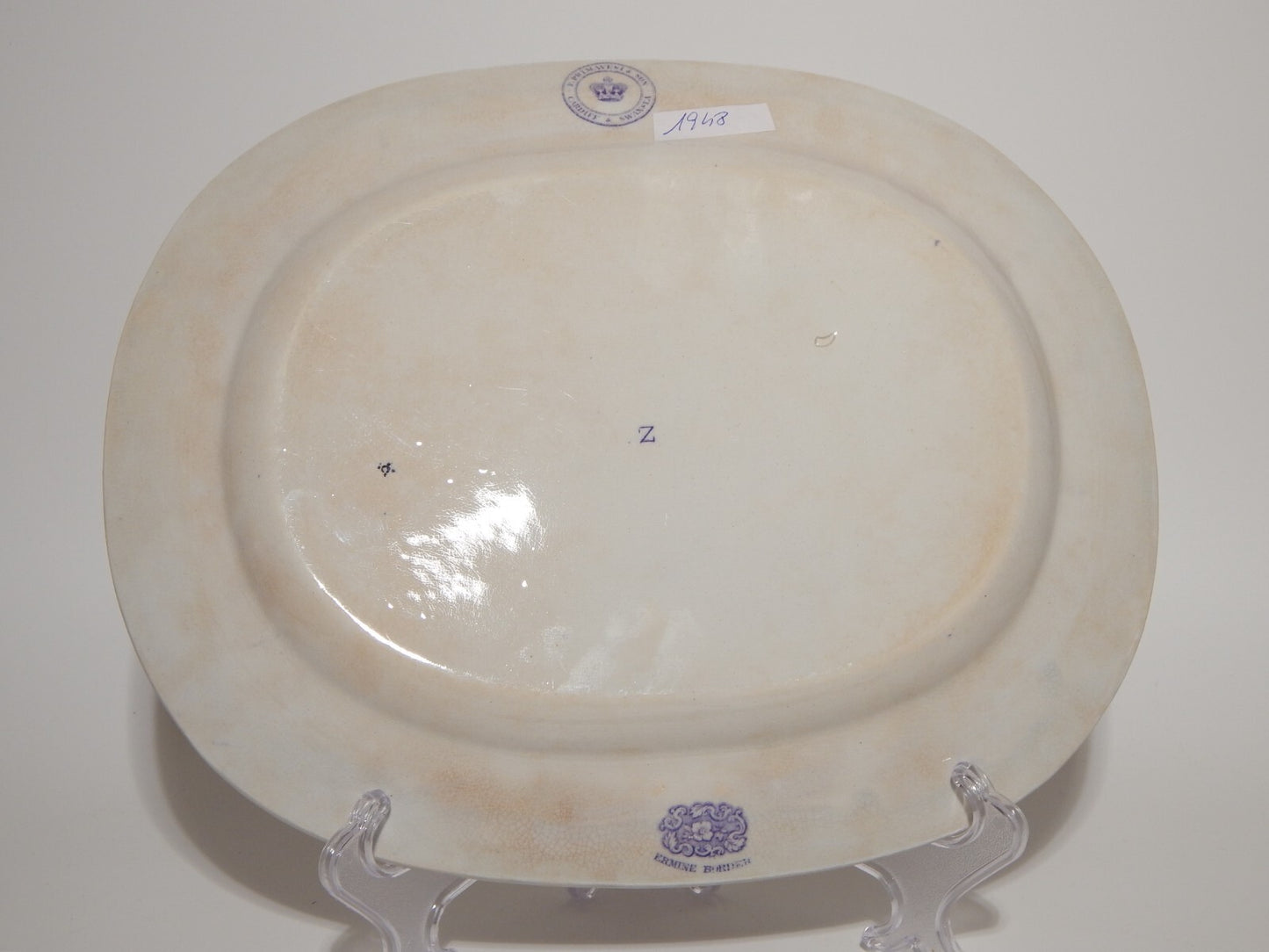 ANTICO VASSOIO CERAMICA STAFFORDSHIRE PRIMAVESI 1860 ERMINE BORDER VIOLA ##