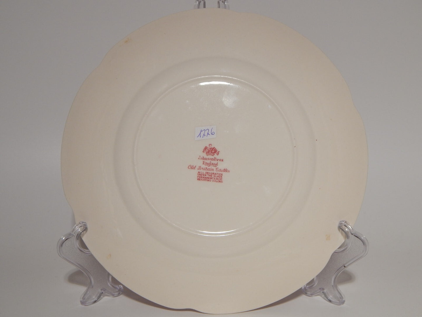 VINTAGE JOHNSON BROS OLD BRITAIN CASTLE PIATTO PIANO PORCELLANA ROSSO cm 25,5