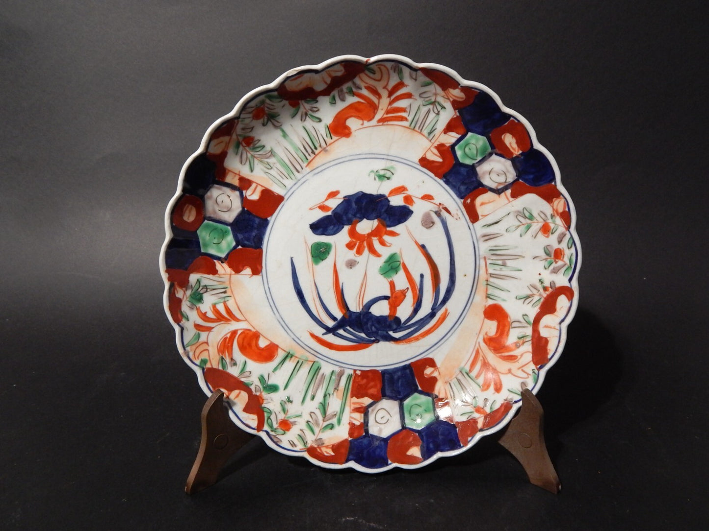 ANTIQUARIATO ORIENTALE PIATTO PORCELLANA GIAPPONE IMARI DIPINTO MANO XIX SEC #