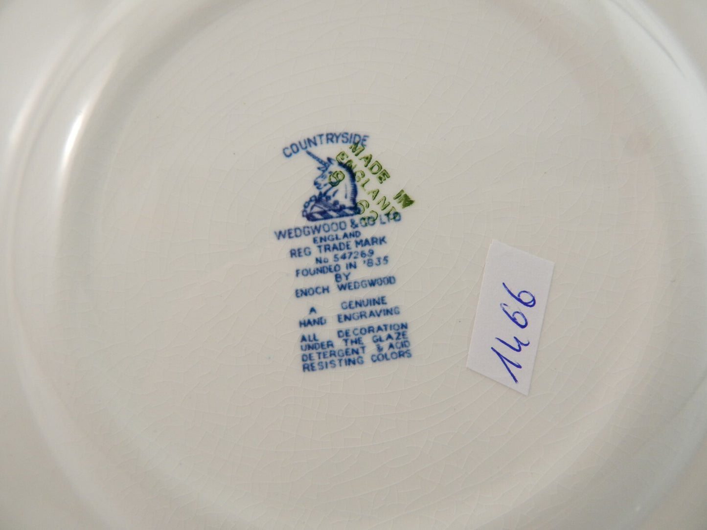 WEDGWOOD&CO VINTAGE PIATTO DESSERT SEMI-PORCELLANA META' 900 COUNTRYSIDE