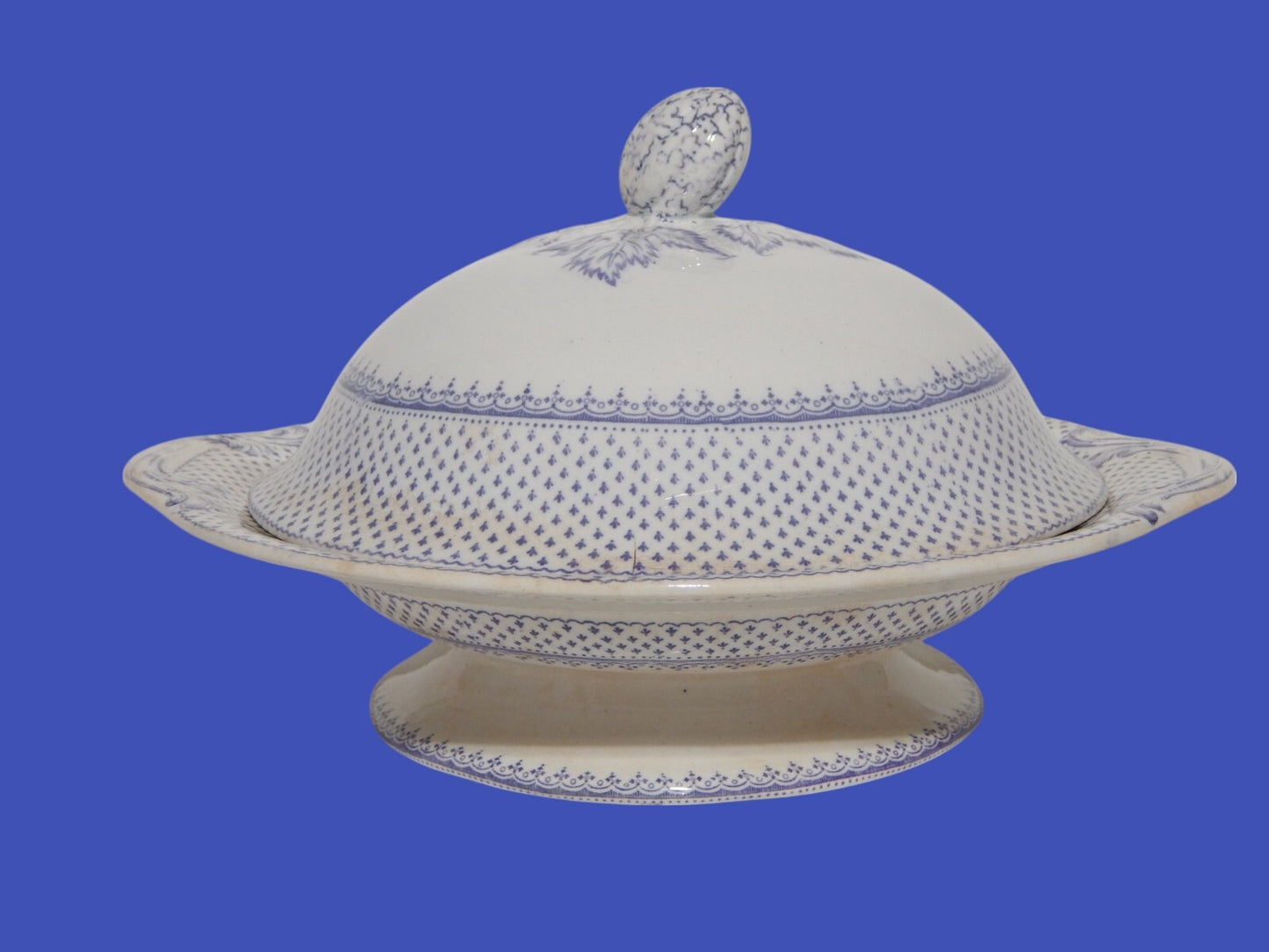 ANTICA LEGUMIERA CENTROTAVOLA CERAMICA INGLESE PRIMAVESI ERMINE BORDER VIOLA