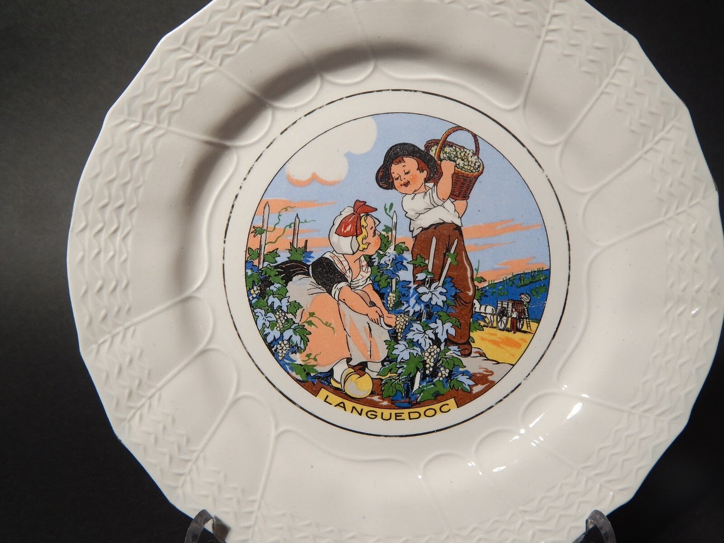 ANTICO PIATTO DECORATIVO CERAMICA SARREGUEMINES LANGUEDOC PRIMA META' 900