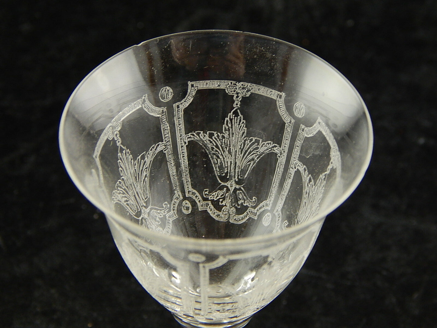 ANTICO ART DECO BICCHIERE CALICE CRISTALLO CON DECORO SERIGRAFATO #7354