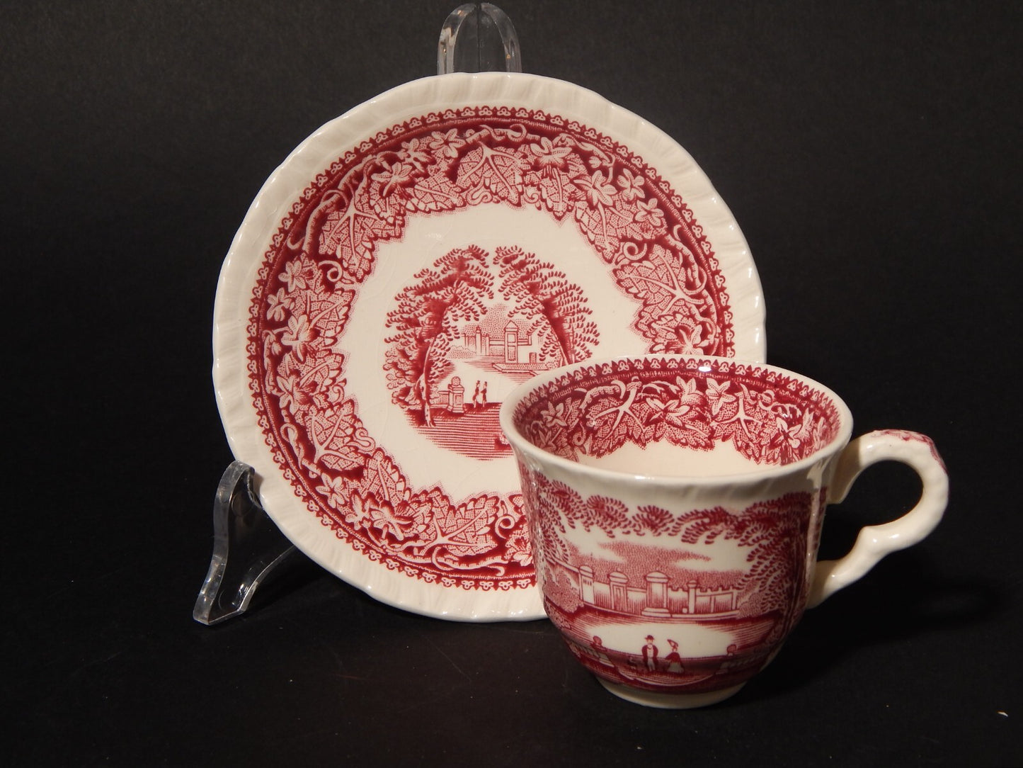 ANTICA TAZZINA CAFFE' SEMI PORCELLANA INGLESE MASON’S DECORO VISTA BIANCO ROSSO