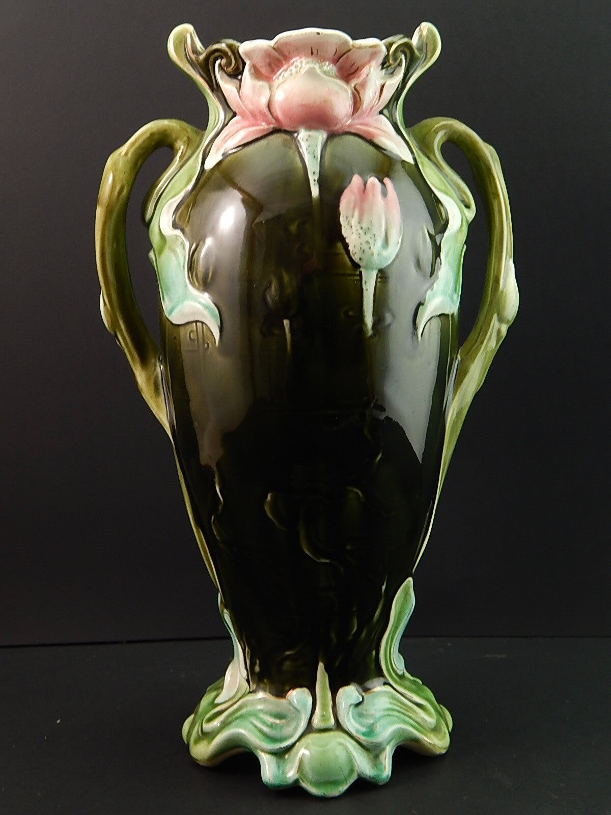 ANTICO RARO PREZIOSO ART NOUVEAU VASO BARBOTINE CERAMICA GUSTAVE DE BRUYN LILLE