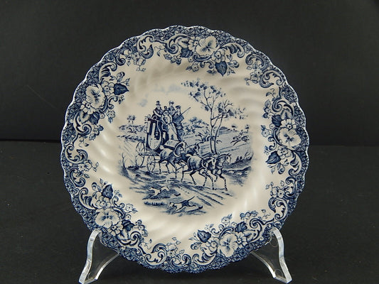 VINTAGE AUTENTICO PIATTO CM 16 PORCELLANA JOHNSON BROS COACHING SCENE BIANCO BLU