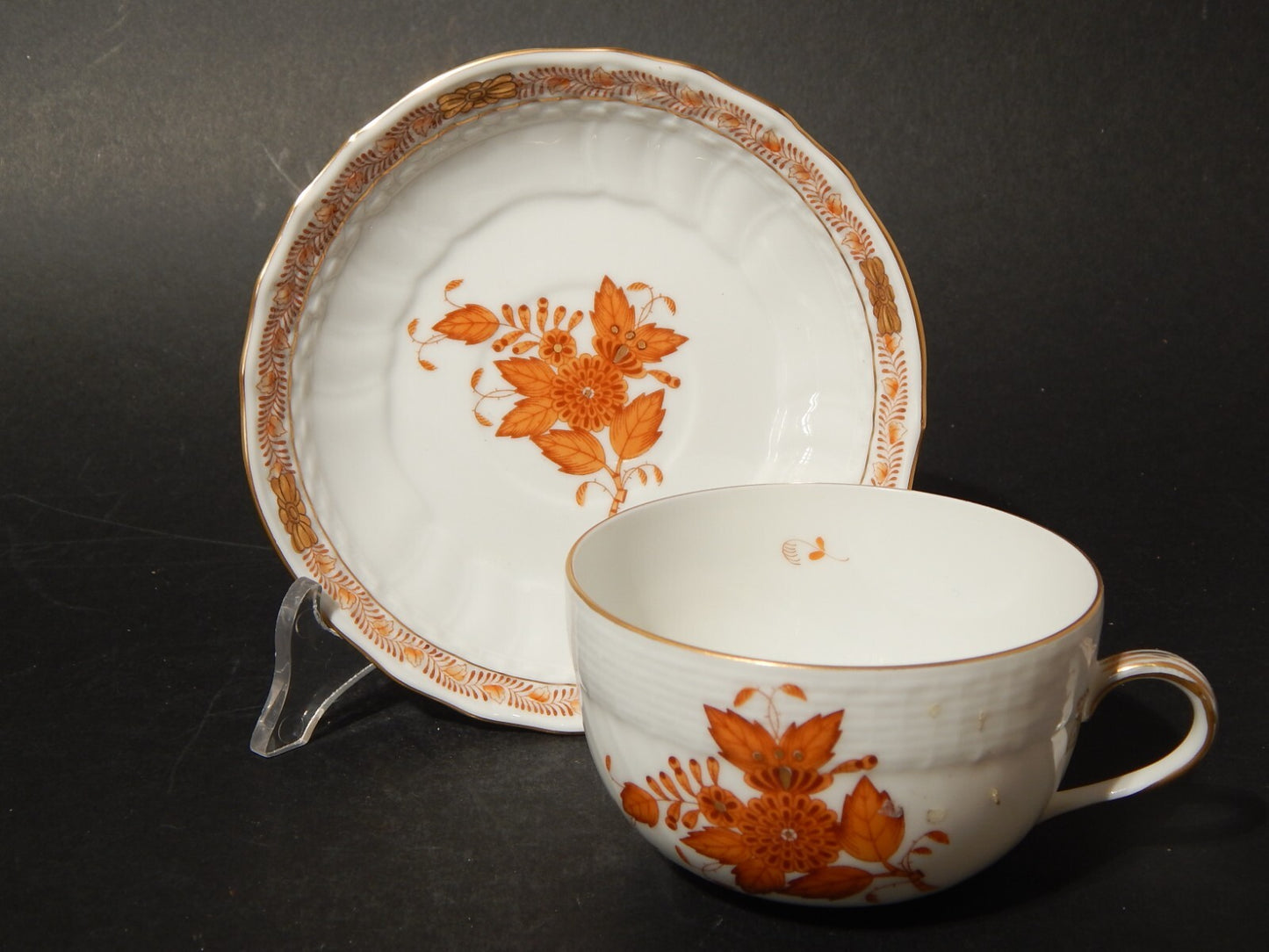 PREZIOSA PORCELLANA HEREND TAZZA TE' APPONYI CHINESE BOUQUET RUGGINE 1726