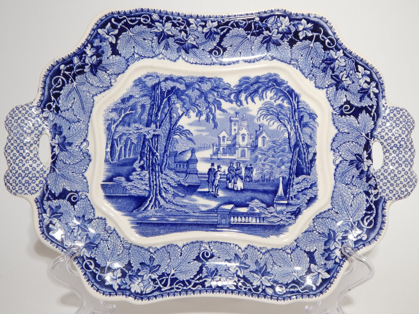 ANTICO CENTROTAVOLA FRUTTIERA CERAMICA INGLESE MASON’S DECORO VISTA BIANCO BLU