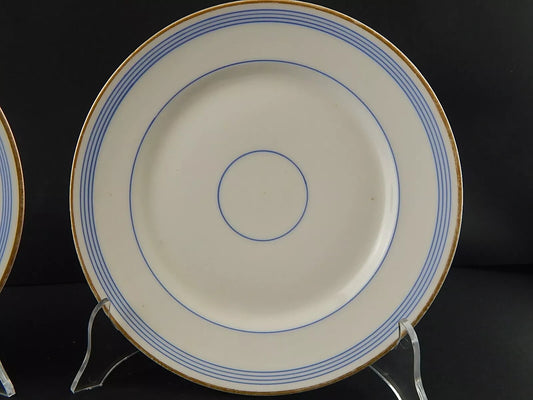 ANTICO SERVIZIO 6 PIATTI PIANI PORCELLANA PARIGI BIANCA BLU ORO NAPOLEONE III