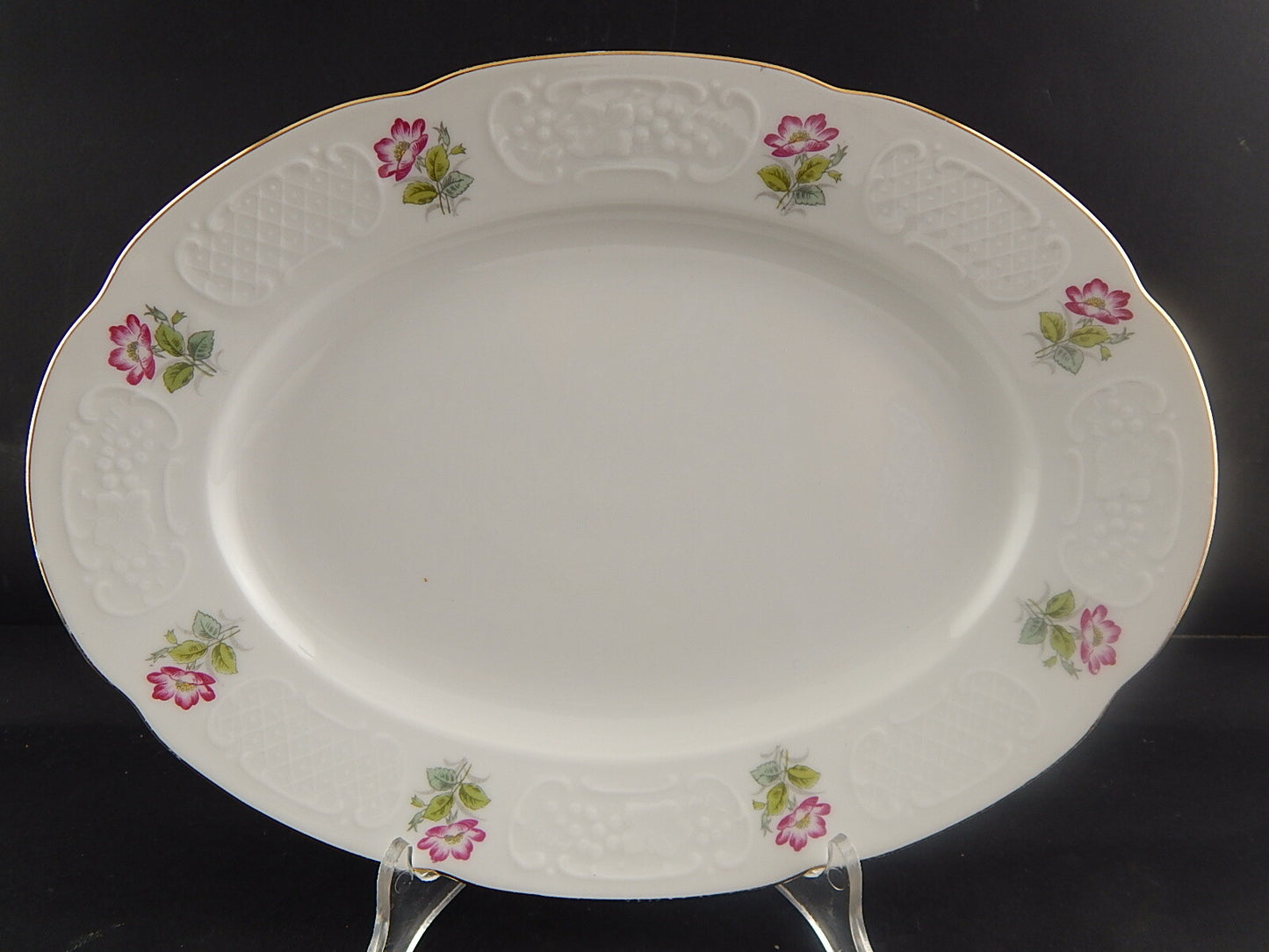 VINTAGE RICHARD GINORI VASSOIO PIATTO OVALE PORCELLANA ROSA CANINA DIFETTO