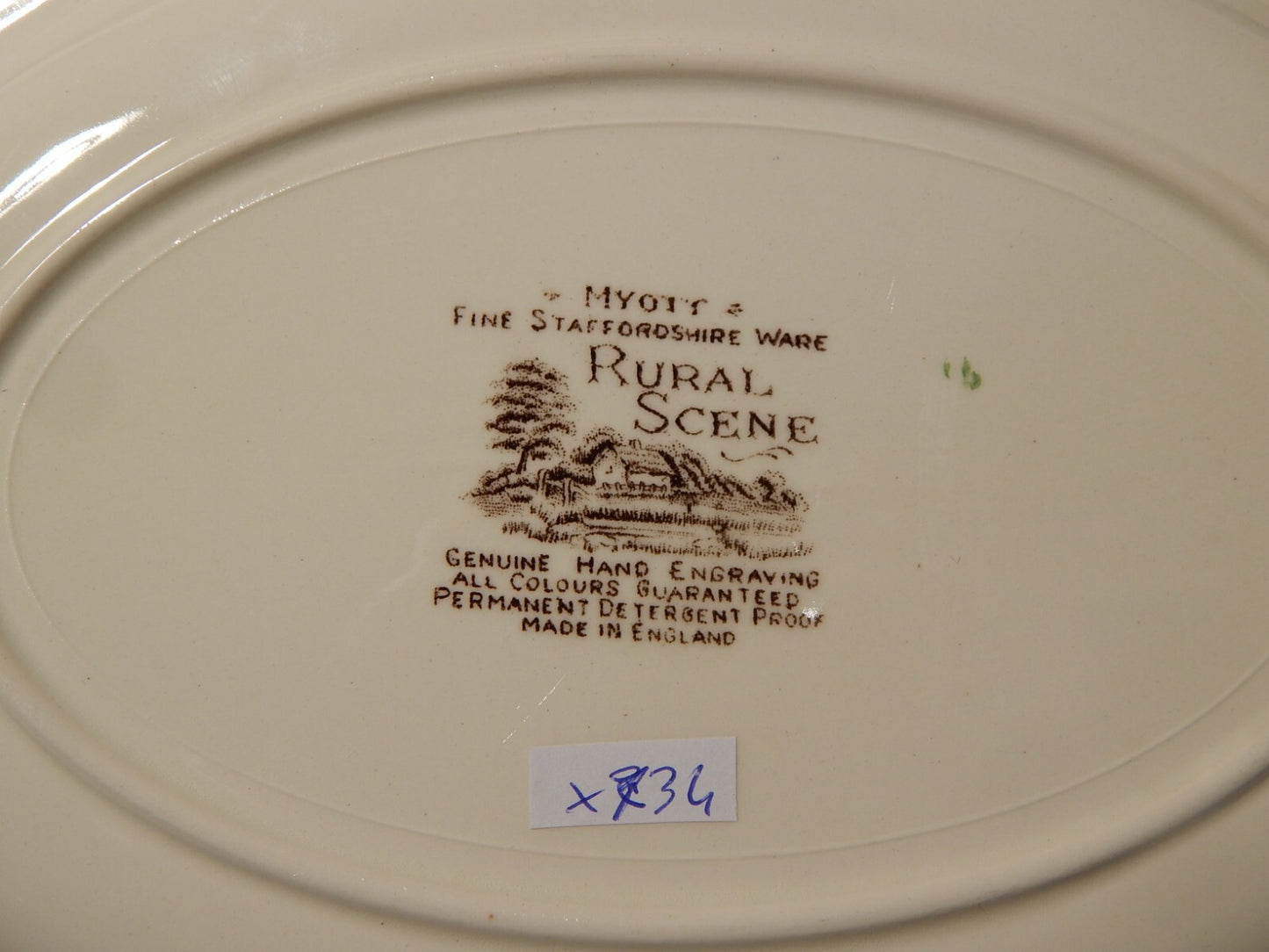 ANTICO VASSOIO CERAMICA INGLESE MYOTT DISEGNO RURAL SCENE STAMPA A MANO X734