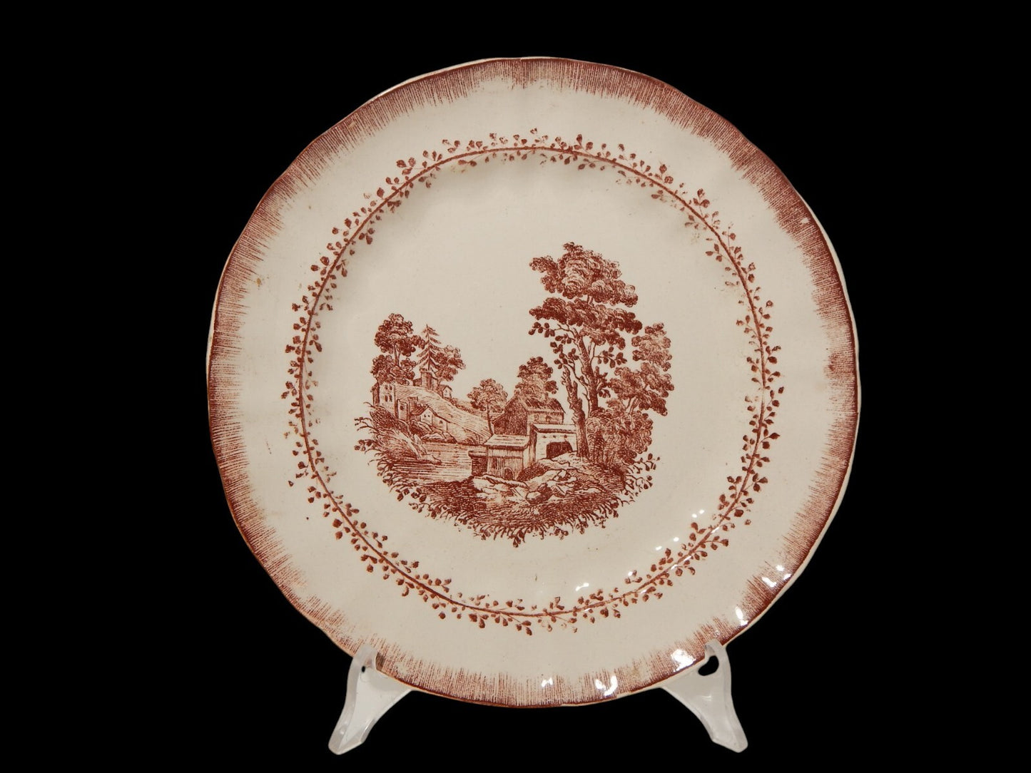 ANTICO PIATTO SOCIETA' CERAMICA RICHARD MILANO PAESAGGIO STAMPA A MANO cm 21,5