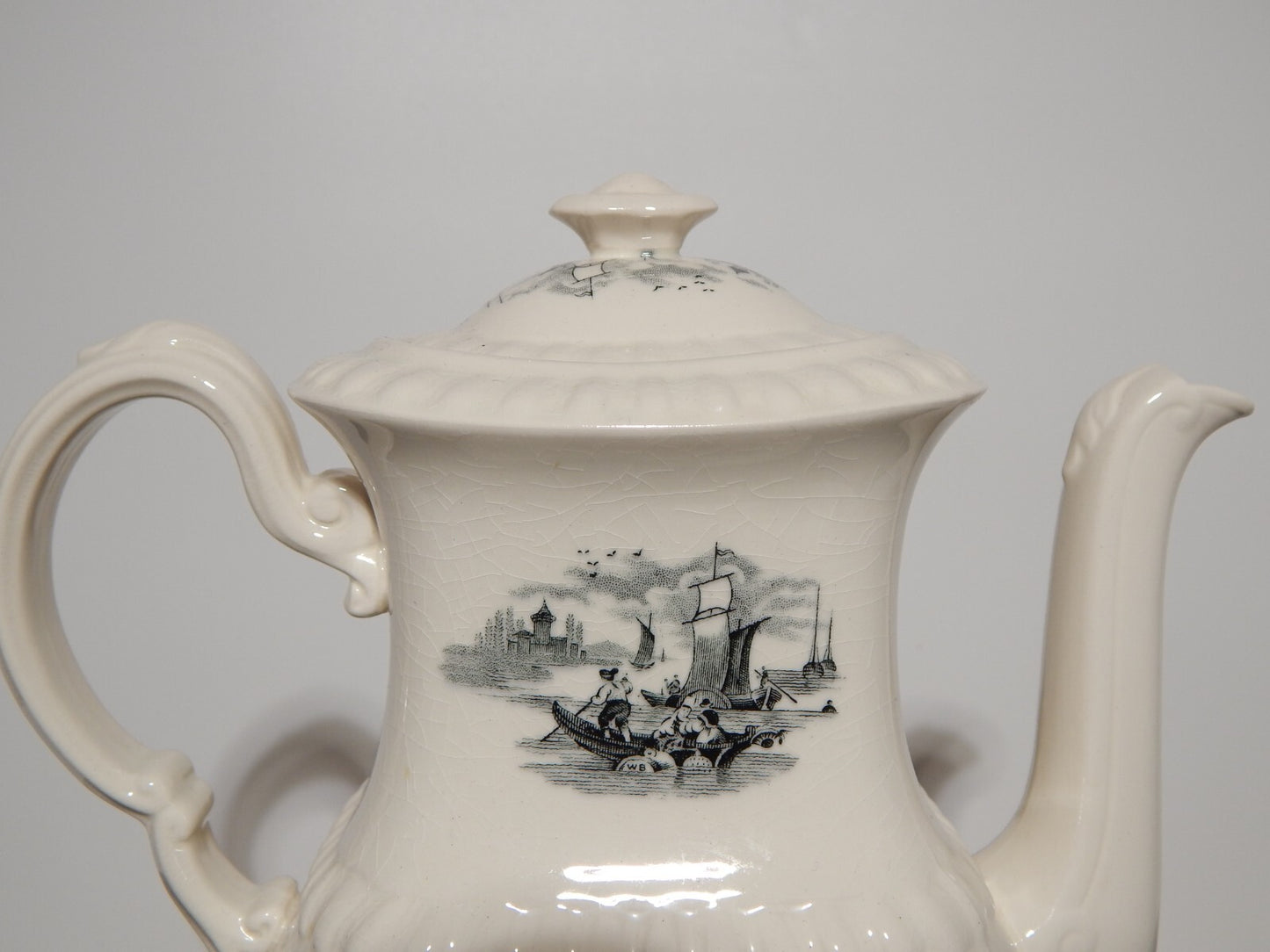ANTICA RARA CAFFETTIERA INGLESE SEMI PORCELLANA COPELAND SPODE PAESAGGIO MARINO