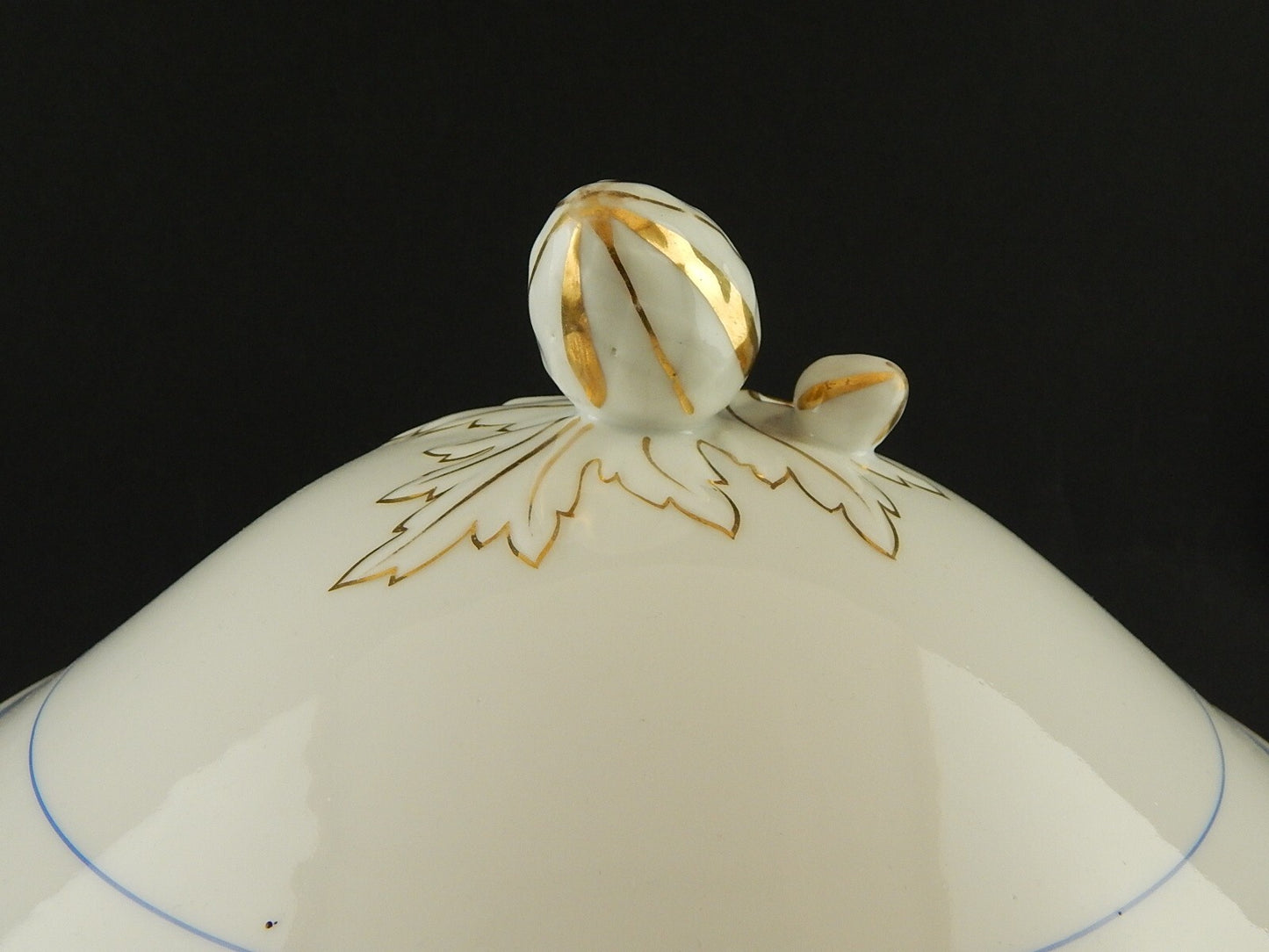 ANTICA RARA ZUPPIERA CENTROTAVOLA PORCELLANA PARIGI BIANCA BLU ORO NAPOLEONE III