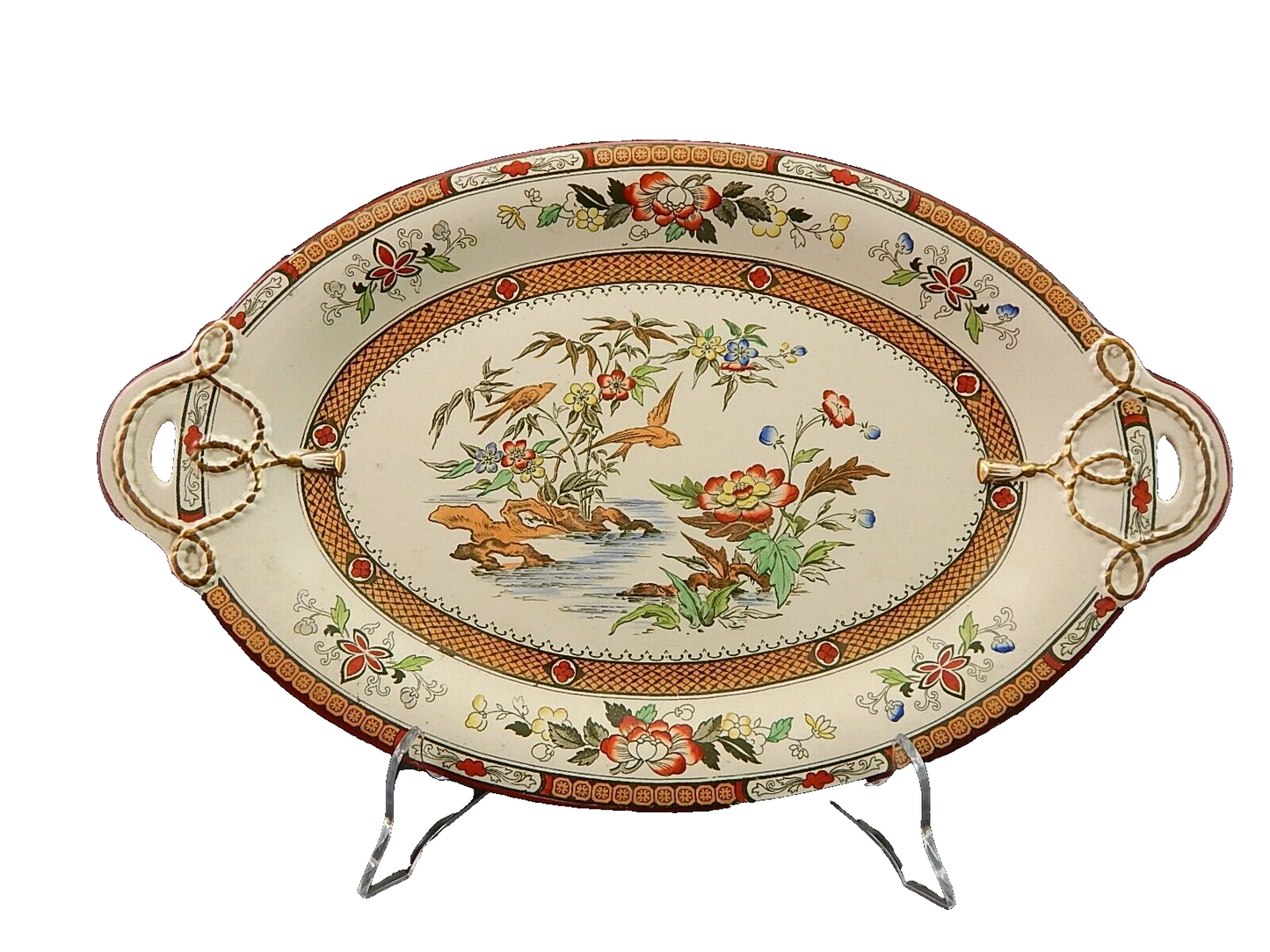 ANTICO 1880 VASSOIO CON MANICI SEMI PORCELLANA INGLESE BISHOP POWELL & STONIER