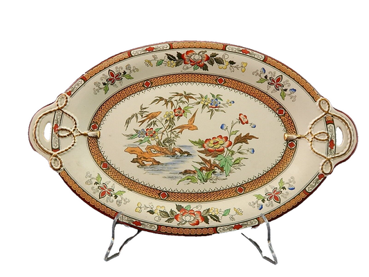 ANTICO 1880 VASSOIO CON MANICI SEMI PORCELLANA INGLESE BISHOP POWELL & STONIER