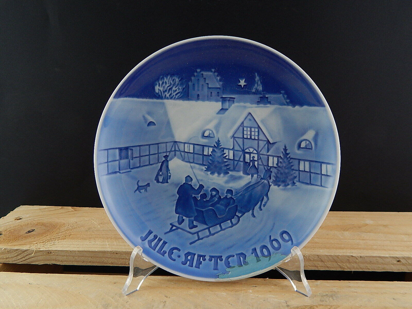 ROYAL COPENHAGEN BING&GRONDAHL PIATTO DI NATALE 1969 PORCELLANA BLU DIFETTO