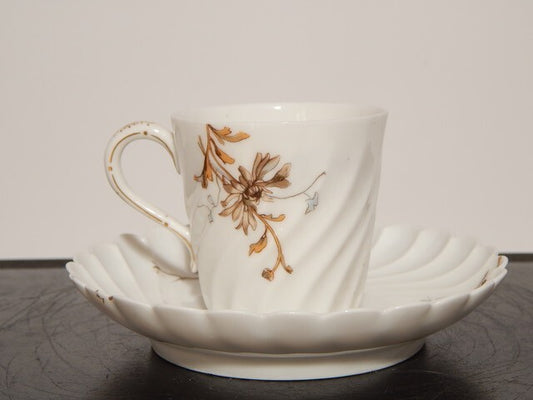 ANTICA ART NOUVEAU TAZZINA CAFFE' PORCELLANA HAVILAND & CO LIMOGES FIORI ROVO ¶