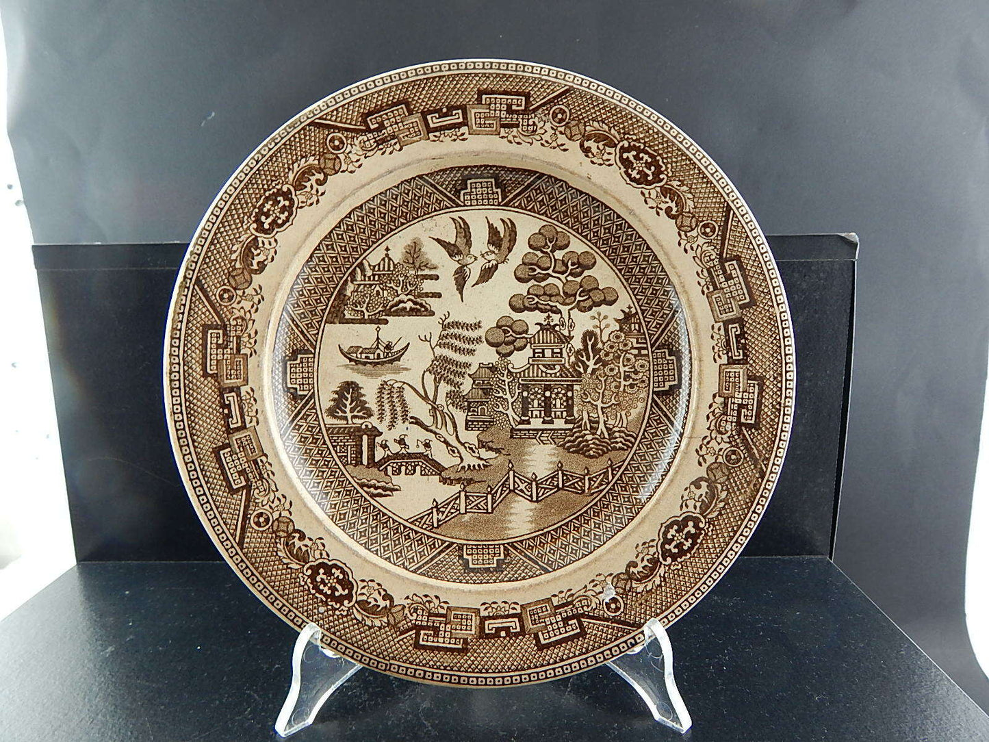 ANTICO PIATTO CERAMICA WILLOW PRIMAVESI &SON CARDIFF AND SWANSEA METÀ 1800