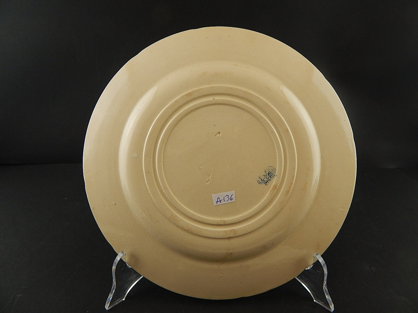 ANTICO RARO DEL 1875 PIATTO PIANO CERAMICA GIEN DECORO BLU ALLA ROUEN