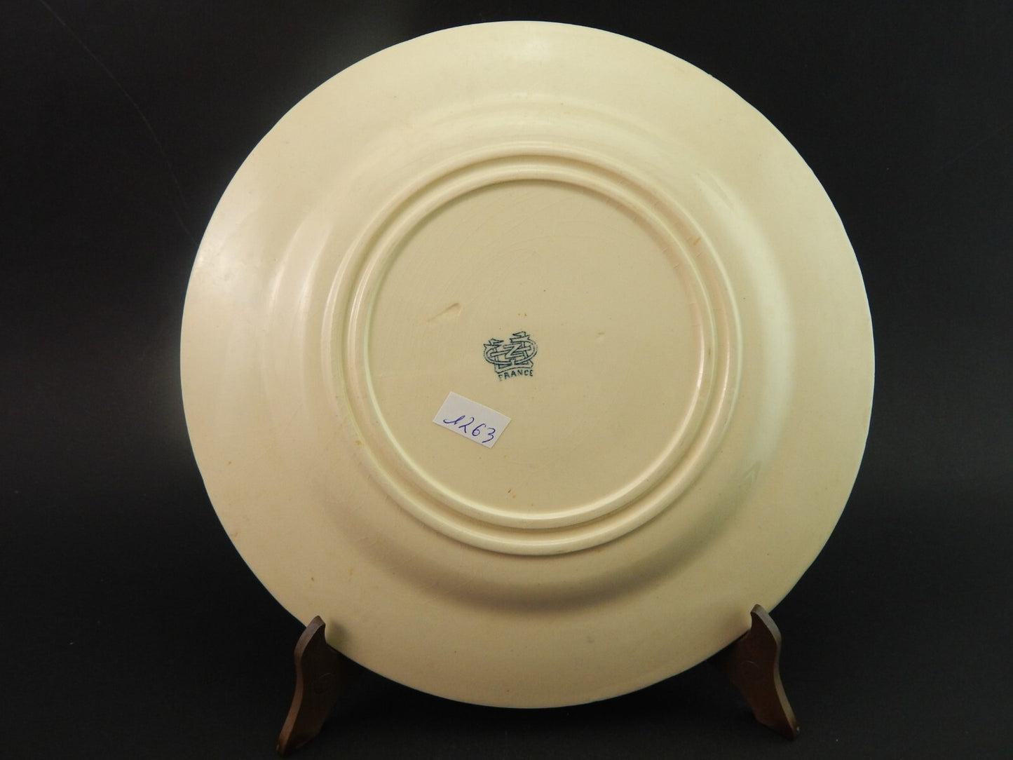 ANTICO RARO DEL 1923 PIATTO MAIOLICA CERAMICA GIEN DECORO BLU ALLA ROUEN #1763