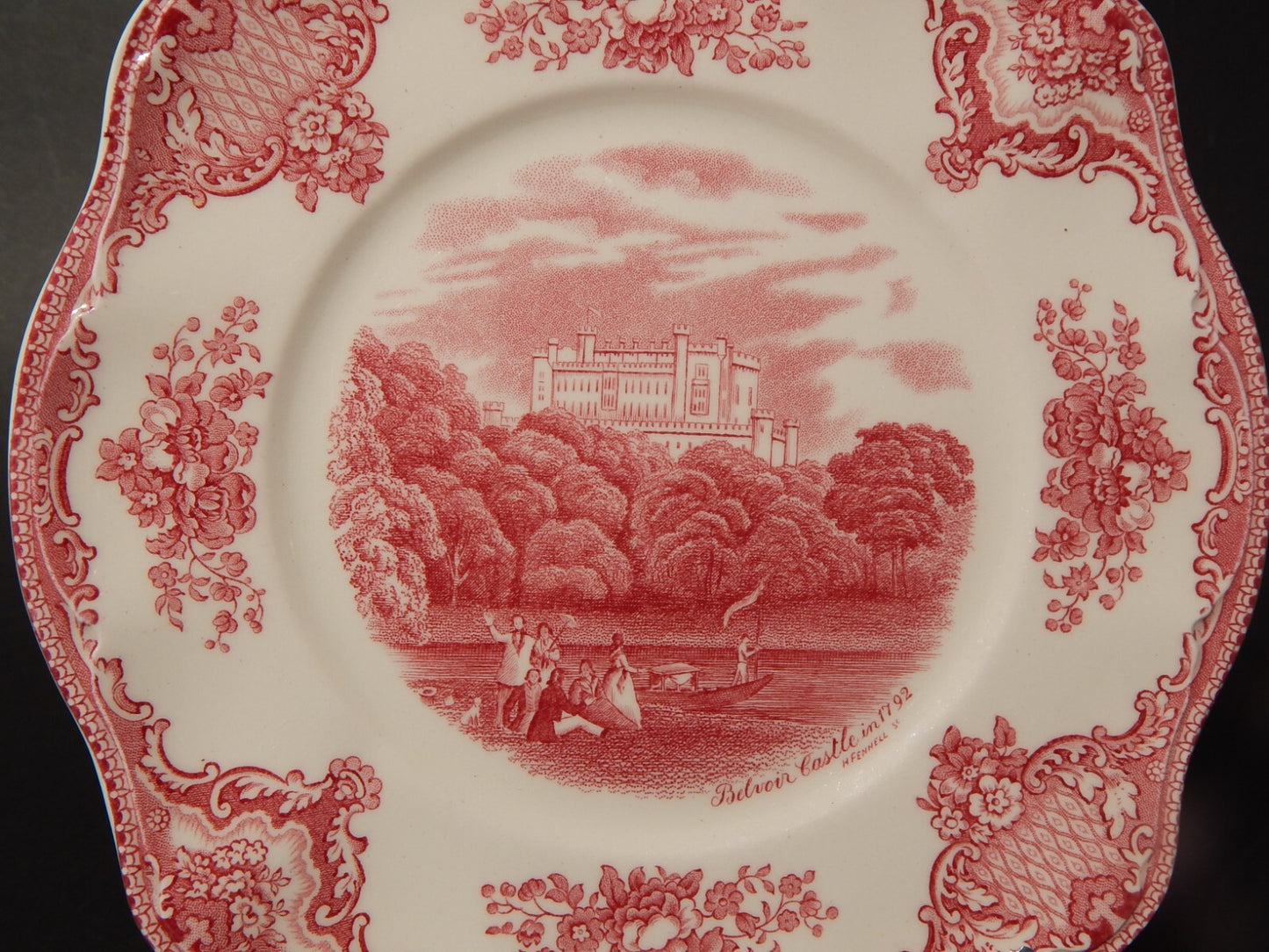 VINTAGE JOHNSON BROS OLD BRITAIN CASTLE PIATTO QUADRATO SEMI PORCELLANA ROSSO