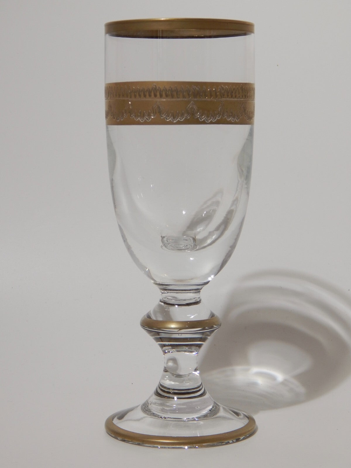 PREZIOSO STILE IMPERO CALICE VETRO SOFFIATO MURANO VENEZIANO DECORO ORO CM 20