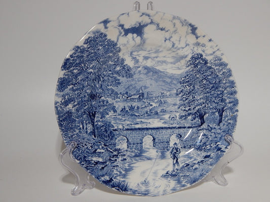 ANTICA PIATTO INGLESE CROWN DUCAL SEMI PORCELLANA BRIDGE SCENES BIANCO BLU