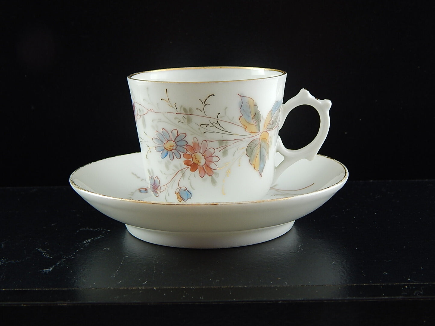 ANTICA PREZIOSA RARA TAZZA E PIATTINO PORCELLANA METÀ 800 DIPINTA A MANO