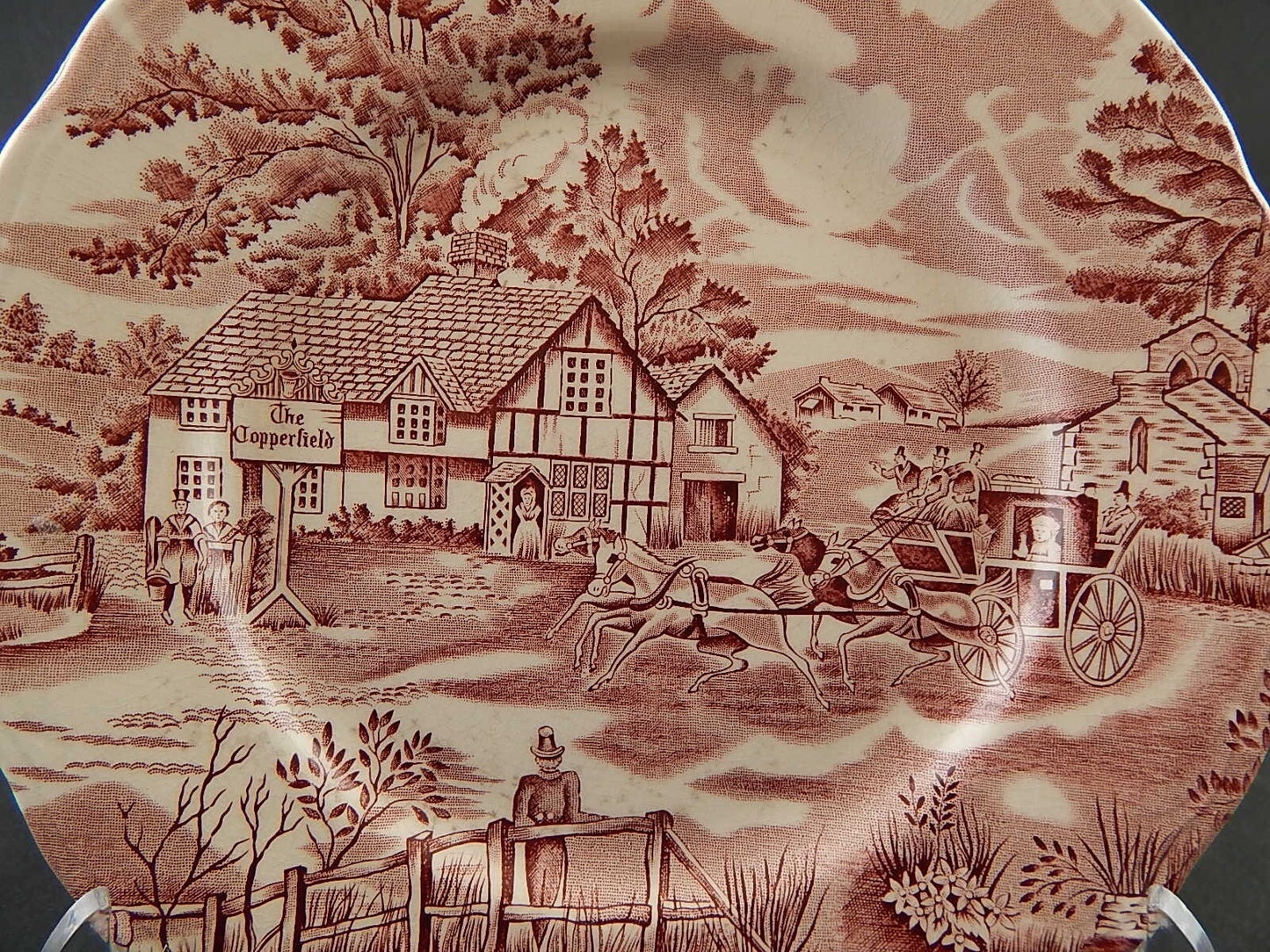 ANTICO PIATTO CERAMICA MAIOLICA LUNEVILLE ENGLISH STYLE BIANCO E ROSSO