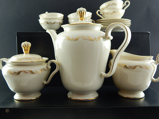 VINTAGE SERVIZIO CAFFE' PORCELLANA AVORIO ORO KONIGL.1794 ROYAL TETTAU BAVARIA