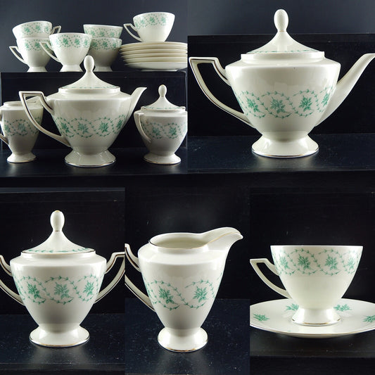 ANTICO SERVIZIO DA TÈ IMPERO PORCELLANA AVORIO E VERDE JAEGER&CO BAVARIA