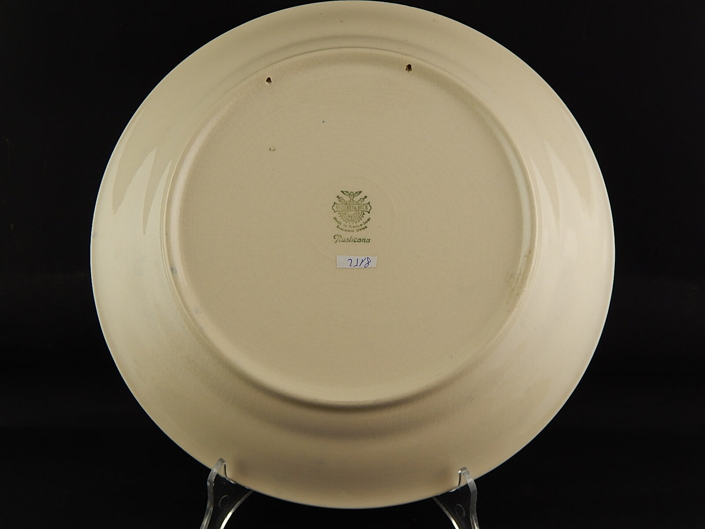 ANTICO VASSOIO PIATTO CERAMICA VILLEROY&BOCH DECORO RUSTICANA BIANCO BLU CM 33