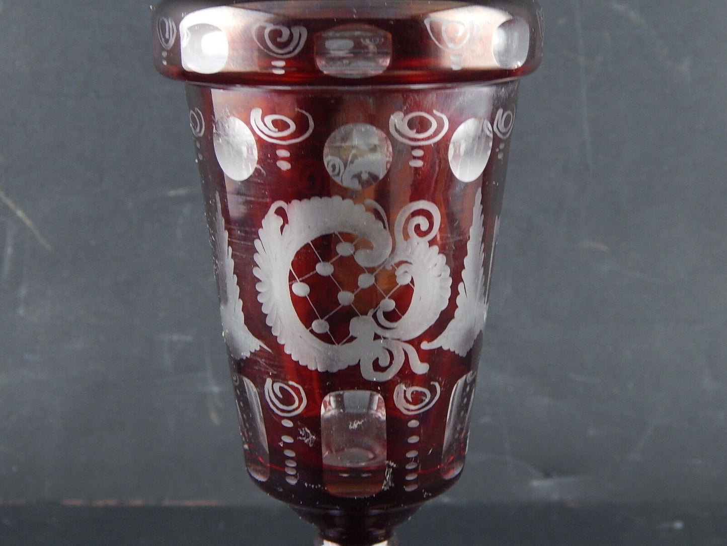 ANTICA PREZIOSA URNA VASO CRISTALLO DI BOEMIA RUBINO INCISO BIEDERMEIER