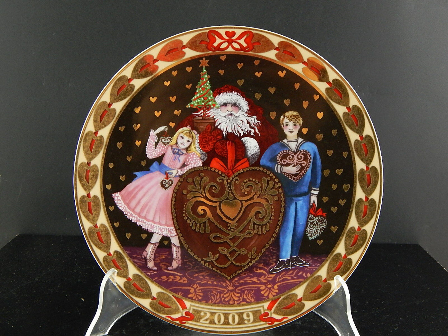 ROYAL COPENHAGEN PORCELLANA PIATTO CUORI NATALE 2009 COLLEZIONE HEARTS OF XMAS