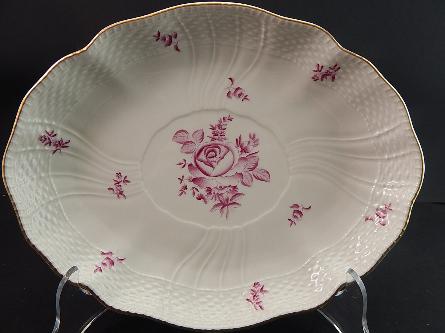 VASSOIO HEREND ANTICA ROSA DI VIENNA HUNGARY HANDPAINTED DIPINTO A MANO #1196