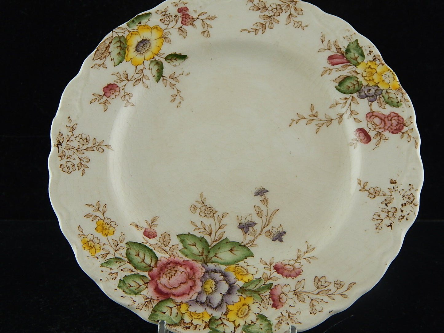 ANTICO PIATTINO CROWN DUCAL RYDAL SEMI PORCELLANA DECORO FLOREALE POLICROMO