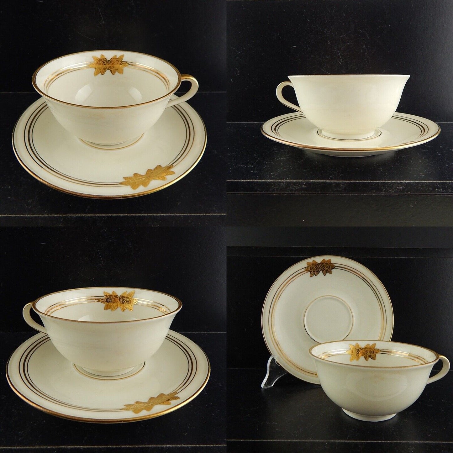 ANTICA TAZZA DA TÈ ART DECO PORCELLANA AVORIO ROSE ORO BAVARIA OSCAR SCHALLER