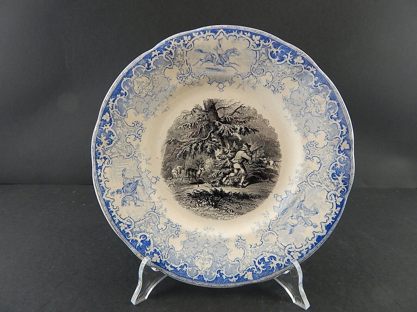 ANTICO PIATTO UMORISTICO CERAMICA FRANCESE SECONDA META' 800 IL CACCIATORE #9811