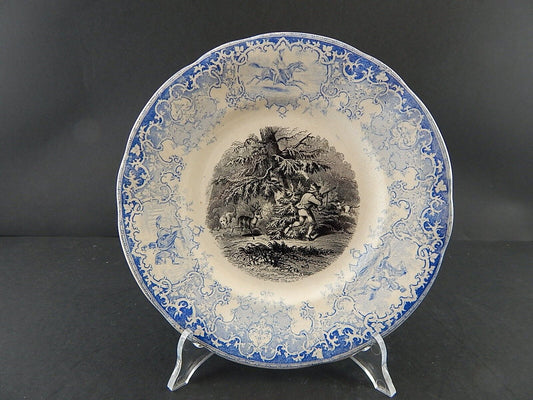 ANTICO PIATTO UMORISTICO CERAMICA FRANCESE SECONDA META' 800 IL CACCIATORE #9811